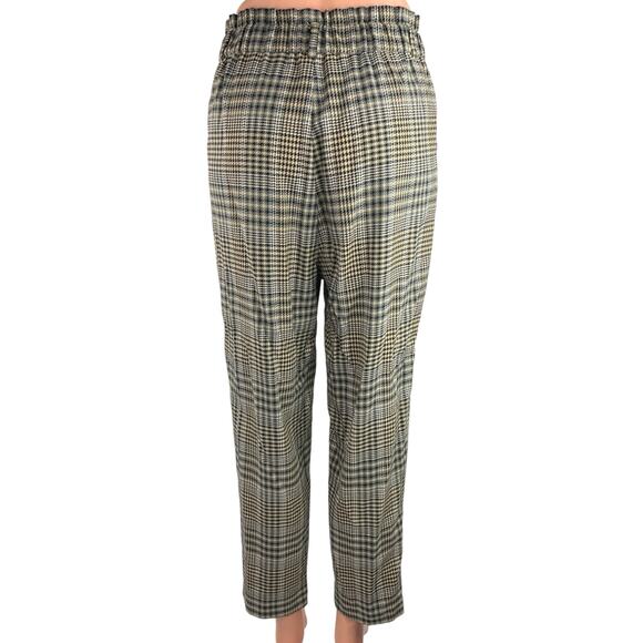 Stradivarius Black Beige Houndstooth Plaid High Rise Cropped Dress Pants Size S - Picture 3 of 5